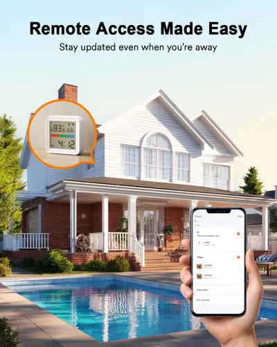 Vista 4 de Lumary Termómetro inteligente higrómetro, WiFi y Bluetooth sensor de humedad de temperatura interior con alerta de aplicación, pantalla LED