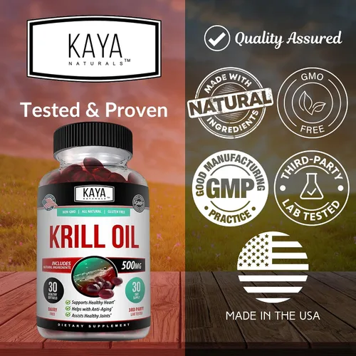 Vista 4 de Kaya Naturals - Aceite de krill antártico de 500 mg con Omega 3, EPA, DHA, fosfolípidos y suplemento de astaxantina - Vitamina para el cerebro
