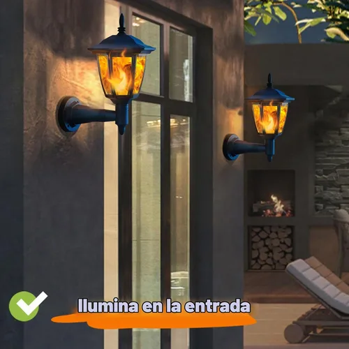 Vista 6 de Dynaming - Paquete de 2 linternas de llama solar de pared para exteriores, luces de pared montadas en la pared con energía solar, luces LED de llama