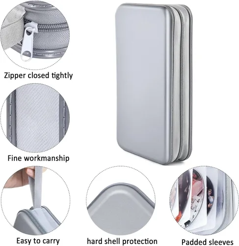 Vista 2 de Estuche para CD, cartera con capacidad para 80 discos DVD VCD, estuche para Blu-ray, organizador de almacenamiento (Plata)