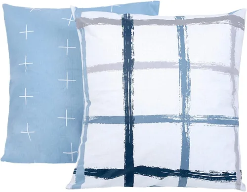 Vista 9 de Rockcloud Juego de 2 fundas de almohada cuadradas decorativas 100% de algodón a rayas, fundas de cojín para sofá, dormitorio, automóvil, 18 x 18 Azul