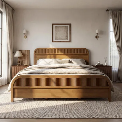 Vista 13 de Christopher Knight Home Base de cama de madera tamaño Queen con cabecero, cama de plataforma con acabado de roble, madera maciza y fabricada,