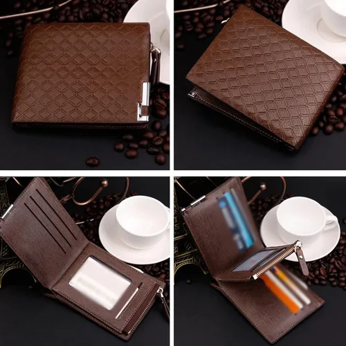 Vista 4 de TAUFE Men's Wallets, Men Wallet PU Leather Embossed Hardware Zipper Short Purse Multiple Card Pocket Leisure Business Coin Bag