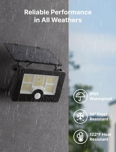 Vista 4 de Luz Solar de Inundación, 122 LEDs Luces Exteriores Brillantes con Sensor de Movimiento, Luz de Seguridad Solar de Anochecer a Amanecer para Patio