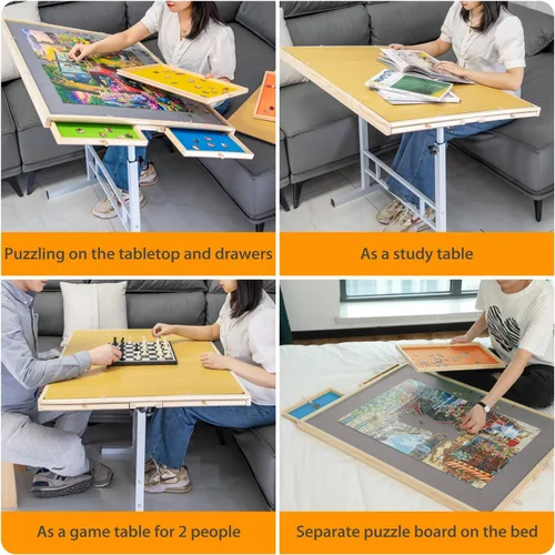 Vista 14 de Mesa de rompecabezas de 1500 piezas con cajones, mesas de rompecabezas ajustables de 35 x 26 pulgadas para adultos y niños Tablero de rompecabezas