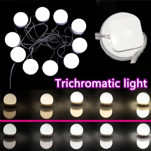 Vista 5 de Luces de espejo regulables, luces LED estilo Hollywood con 10 bombillas, luces de tocador alimentadas por USB para espejo, tocador, dormitorio