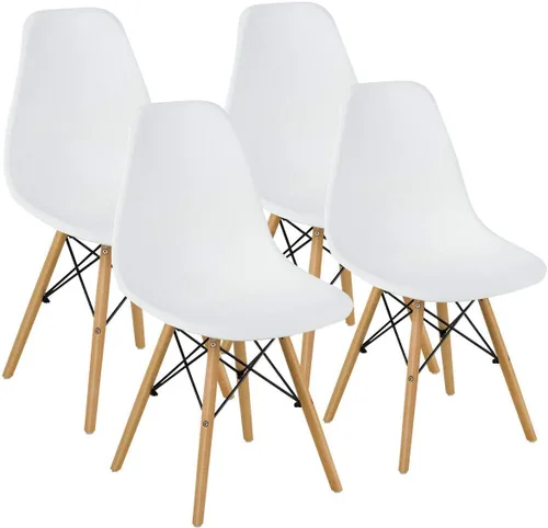 Vista 12 de DORTALA Sillas de comedor premontadas, sillas de plástico con patas de madera, respaldo ergonómico, sillas sin brazos de estilo moderno para sala