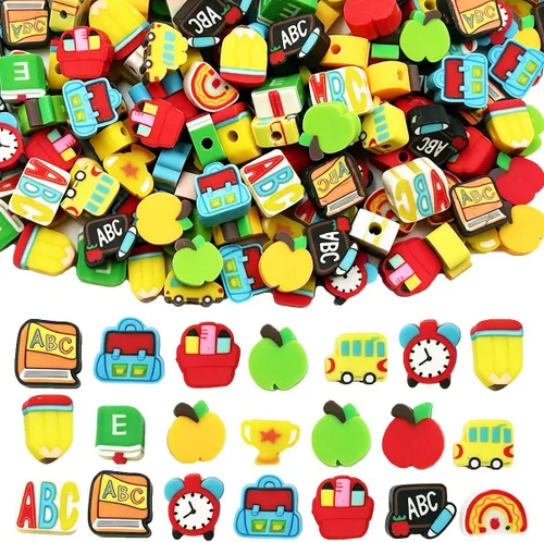 Vista 14 de 100 cuentas de arcilla polimérica hechas a mano, tréboles de la suerte, cuentas espaciadoras de arcilla polimérica para mujer, joyería de bricolaje