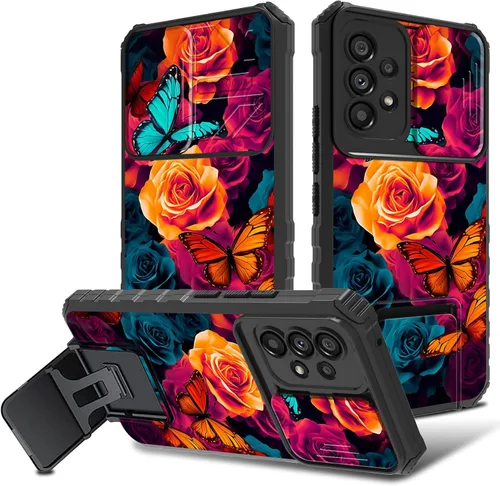 Vista 31 de Funda para Samsung Galaxy A53 5G con funda para cámara y soporte de soporte, resistente, a prueba de golpes, TPU funda protectora para Samsung Flor