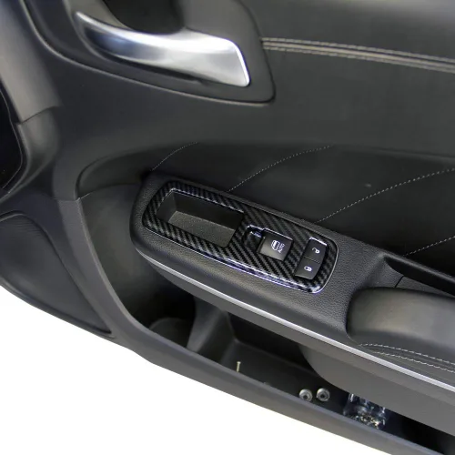 Vista 2 de Cubierta de panel de interruptor de elevación de ventana de fibra de carbono para Dodge Charger 2011+/ Chrysler 300 2015-2021 Negro