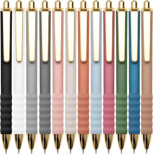 Vista 9 de Linbsunne - Bolígrafos negros (punta media, 1 mm) con agarre súper suave para hombres y mujeres, bolígrafos retráctiles