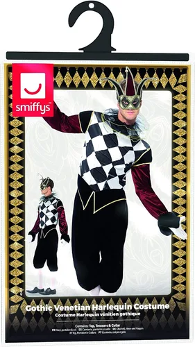 Vista 6 de Smiffys Disfraz de arlequín veneciano gótico para hombre Negro