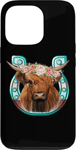 Vista 10 de Floral Highland Cow Heifer Horseshoe Western Country Case for iPhone 16