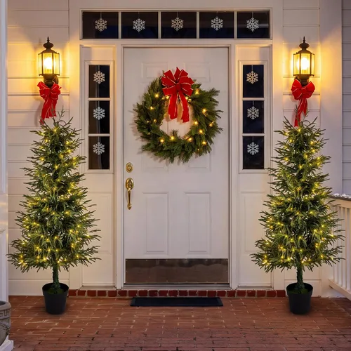 Vista 5 de 2Pack 5FT Pre-Lit Artificial Norfolk Pine Christmas Tree – Realistic Potted Tree, 180 Warm White LED Lights, Potted Faux Norfolk Pine Christmas Tree