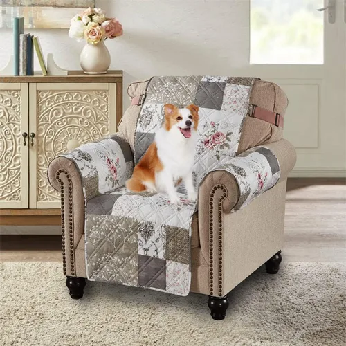 Vista 40 de Brilliant Sunshine Blue Plaids & Stripes - Funda para sillón de sofá, asiento de 23 pulgadas Patchwork Design, Non Slip Sofa Cover, Quilted