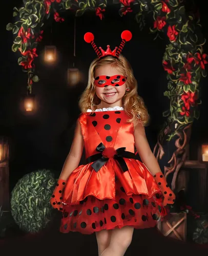 Vista 5 de Disfraz de mariquita para mujeres y niñas, con antena de mariquita, diadema, máscaras, accesorios para adultos, niños, disfraz de Halloween
