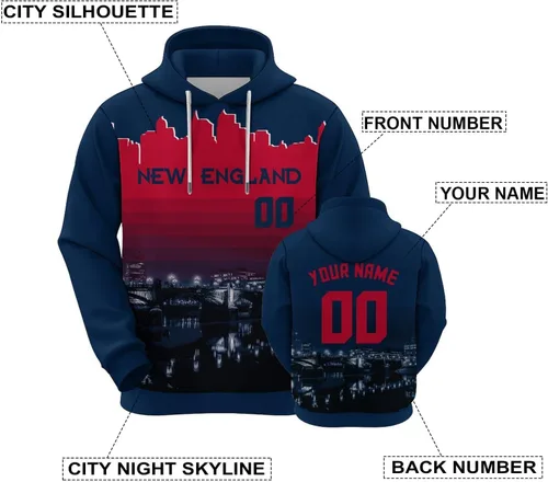 Vista 115 de Custom Football Hoodies City Night Skyline Personalized Sweatshirt Name Number Fan Gift Pullover for Men Women Youth