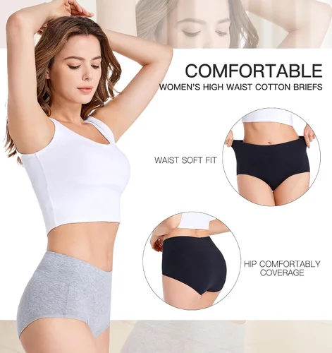 Vista 3 de youlehe Ropa interior de algodón para mujer, de cintura alta, cobertura completa, suave, transpirable