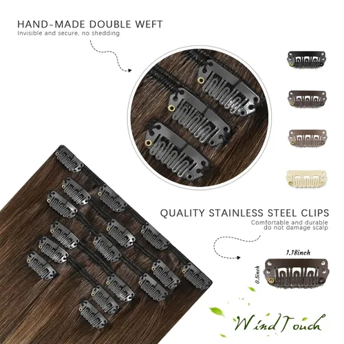 Vista 83 de WindTouch - Extensiones de cabello humano real con clip, color marrón claro a rubio con reflejos #6P613, 22 pulgadas, 4.33 onzas, 7 piezas #6p613