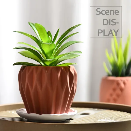 Vista 6 de B SEPOR Macetas de cerámica hechas a mano, mini maceta de arcilla para plantas pequeñas de interior, suculentas, cactus con bandeja de melamina