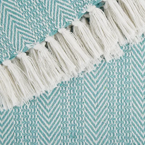 Vista 3 de DII Manta de algodón con diseño de espiga rayada, colección Herringbone, 50x60, Aqua