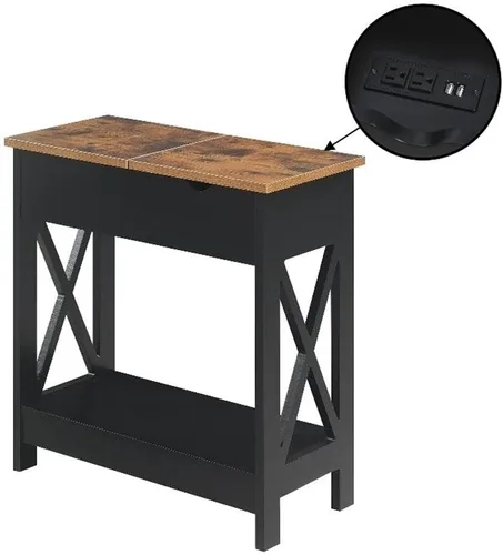 Vista 2 de Convenience Concepts Oxford - Mesa auxiliar abatible con estación de carga de 23.75 pulgadas, moderna mesa de sala de estar con puertos USB y tomas