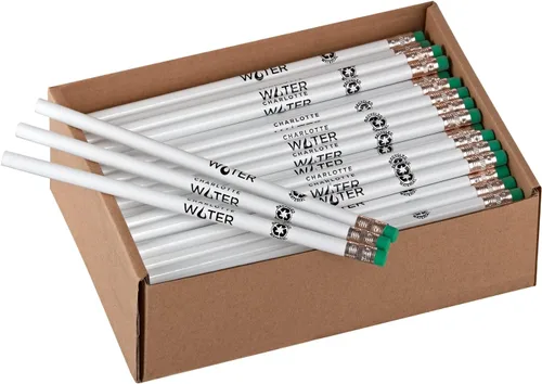 Vista 8 de Pencil Guy Lápices promocionales personalizados impresos - hechos de periódico y cartón reciclados -verde 144 a una caja- impreso