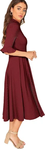 Vista 3 de Verdusa - Vestido elegante largo y de punto acanalado con mangas acampanadas para mujer, largo hasta por debajo de las rodillas