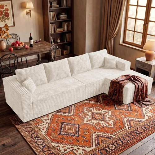 Vista 53 de Sofá modular en forma de L de 118 pulgadas, moderno sofá modular de pana de espuma viscoelástica de 4 plazas con otomana, asiento profundo tapizado