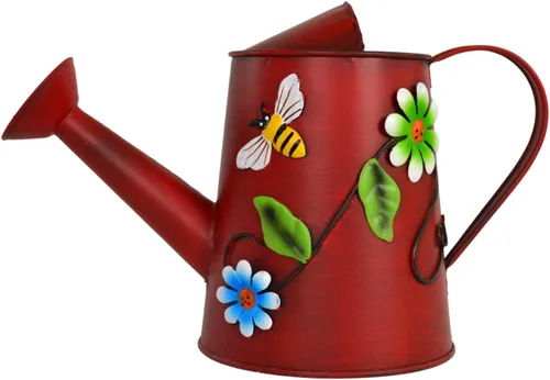 Vista 9 de Regadera decorativa de metal con girasol y abeja (vol: 4 tazas) Regadera azul pequeña Decoración de jardín Regalo de inauguración de la casa