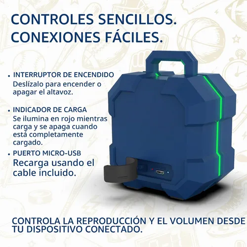 Vista 5 de SOAR NFL Shockbox - Altavoz Bluetooth inalámbrico LED, resistente al agua, IPX4, 5.0 Bluetooth con más de 5 horas de tiempo de reproducción, pequeño