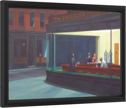 Vista 2 de Trademark Fine Art Edward Hopper 'Nighthawks' - Caja de luz LED retroiluminada con marco de metal, lista para colgar con cubierta acrílica