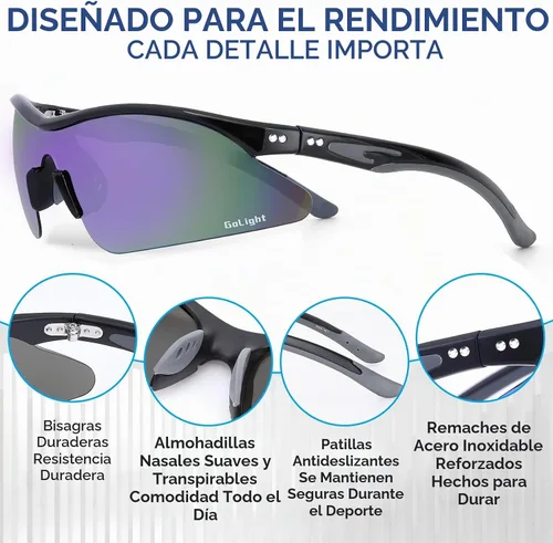 Vista 2 de GoLight Polarized Wraparound Sports Sunglasses for Men & Women – UV400, Anti-Glare, Lightweight Frame with Metal Hinges