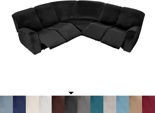 Vista 8 de Juego de 7 fundas de sofá reclinable de terciopelo en forma de L para sofá seccional, fundas de sofá reclinables en forma de L, gruesas, suaves