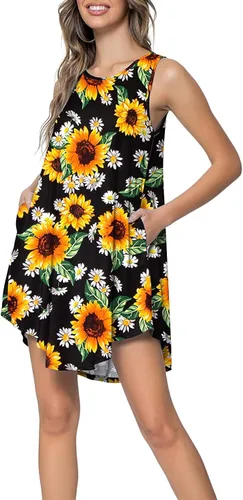 Vista 4 de hathne Vestido de playa de verano para mujer, con bolsillo, estampado floral, vestido corto