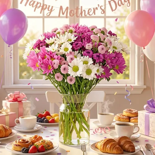 Vista 3 de Benchmark Bouquets - Margaritas moradas - Flores frescas para el parto - Flores del Día de la Madre para mamá - Regalos del día de la madre