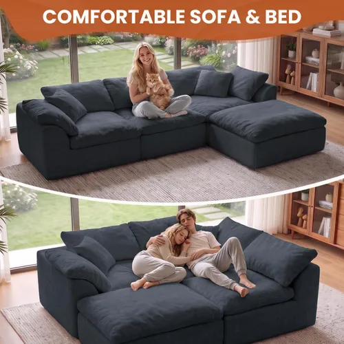 Vista 8 de Sofá de nube deshuesado de gran tamaño, sofá modular en forma de Azul