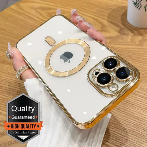 Vista 2 de Magsafe - Funda para iPhone 15 Pro Max, funda magnética transparente para teléfono con protector de pantalla y cubierta de cámara, funda galvanizada