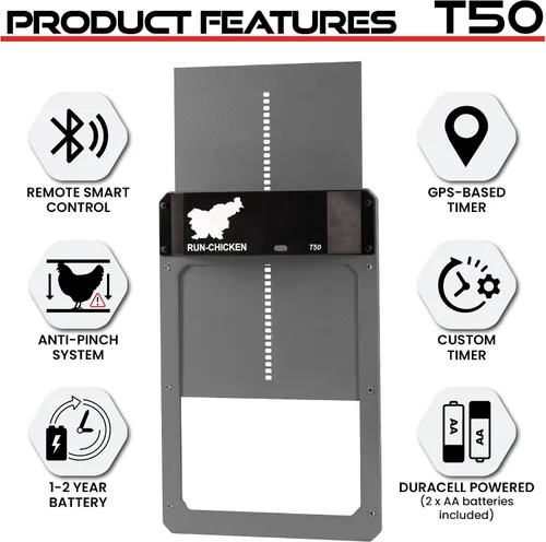 Vista 6 de RUN-CHICKEN Door T50 - Abrepuertas automático de gallinero, aluminio a pilas y resistente a la intemperie, aplicación inteligente y control