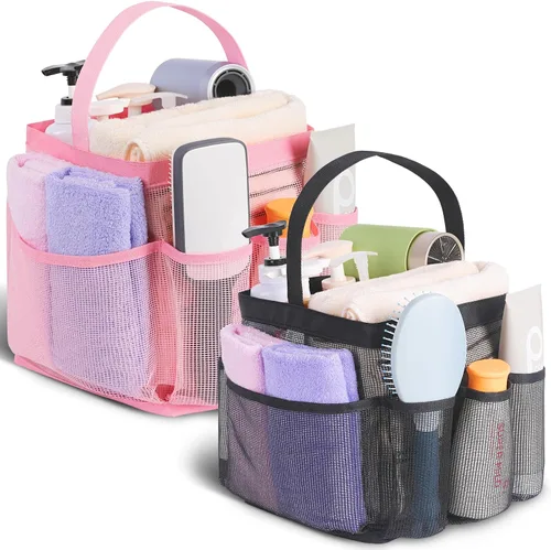 Vista 9 de Eudele – Neceser de malla para ducha portátil para artículos básicos de dormitorio universitario, bolsa de ducha grande con 8 bolsillos para playa