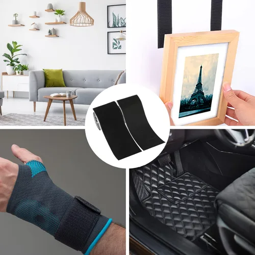 Vista 6 de 4in x 9ft Strong Sticky Hook and Loop Tape Black Heavy Duty Adhesive Strips Nailon negro, respaldo autoadhesivo fuerte, para cojines de sofá
