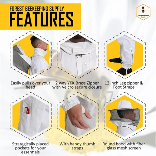 Vista 2 de Traje profesional de abeja para hombres y mujeres, traje de apicultura con guantes de abeja, traje de apicultura 100% algodón para aficionados