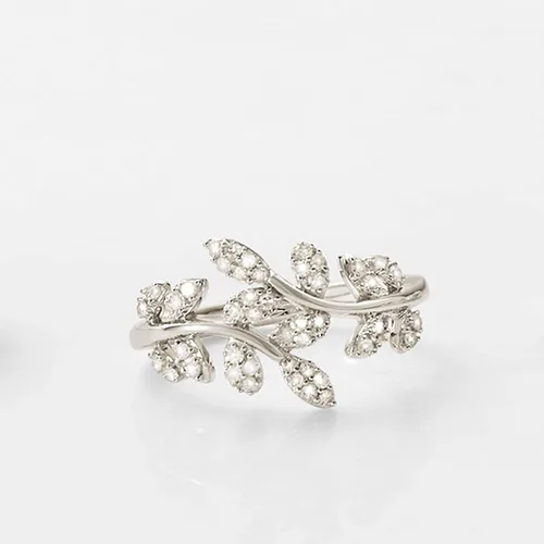 Vista 5 de Ross-Simons 0.33 ct. t.w. Diamond Laurel Leaf Bypass Ring in Sterling Silver