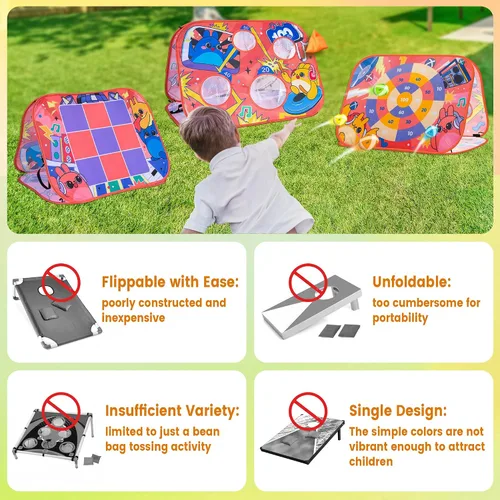 Vista 7 de Giant 3 in 1 Bean Bag Toss Game for Kids, Toddler Outdoor Toss Toys for 2 3 4 5 6 7 8 Year Old Boys Girls, Family Party Supplies, Cornhole Party