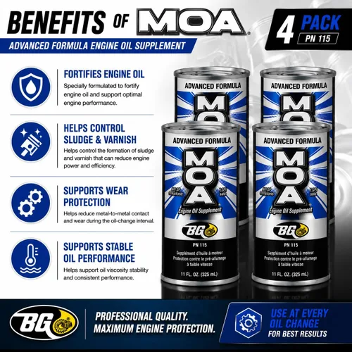 Vista 5 de BG Advanced Formula MOA PN 115 - Aditivo de aceite de motor, suplemento de aceite de motor, latas de 11 onzas líquidas, paquete de 4