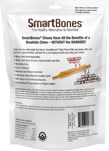 Vista 3 de SmartBones Sin colores artificiales ni conservantes masticables de costillas y alas, dale a tu perro un divertido masticable de triple sabor