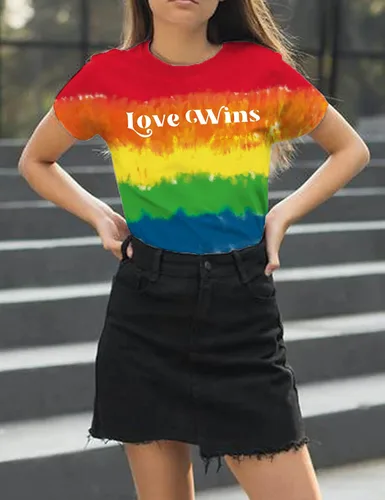 Vista 5 de Camiseta de manga corta con estampado de arcoíris para mujer, diseño de orgullo gay, LGBT