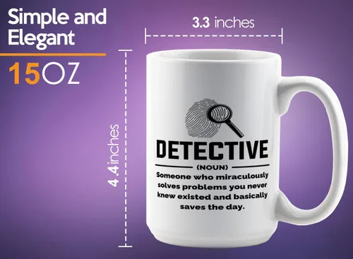 Vista 6 de Taza de café detective de 15 onzas, color blanco, Detective Def, oficial de policía, policía, patrulla, detective, policía, policía, policía
