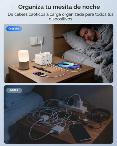 Vista 2 de Gitryin Estación de carga de escritorio 12 en 1 con 3 cargadores retráctiles tipo C y 1 cargador Lightning, concentrador de carga USB-C de 160 W