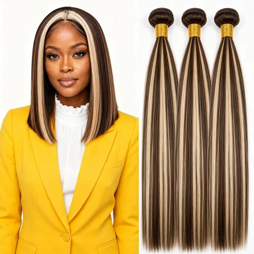 Vista 182 de P4613 Cabello humano rizado onda profunda marrón y paquetes mixtos 8 10 12 P4613 Ombre Marrón-Rubio-DP